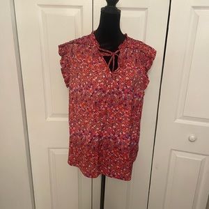 Adrienne Vittadaini Red Floral Tie Neck Top Size XL